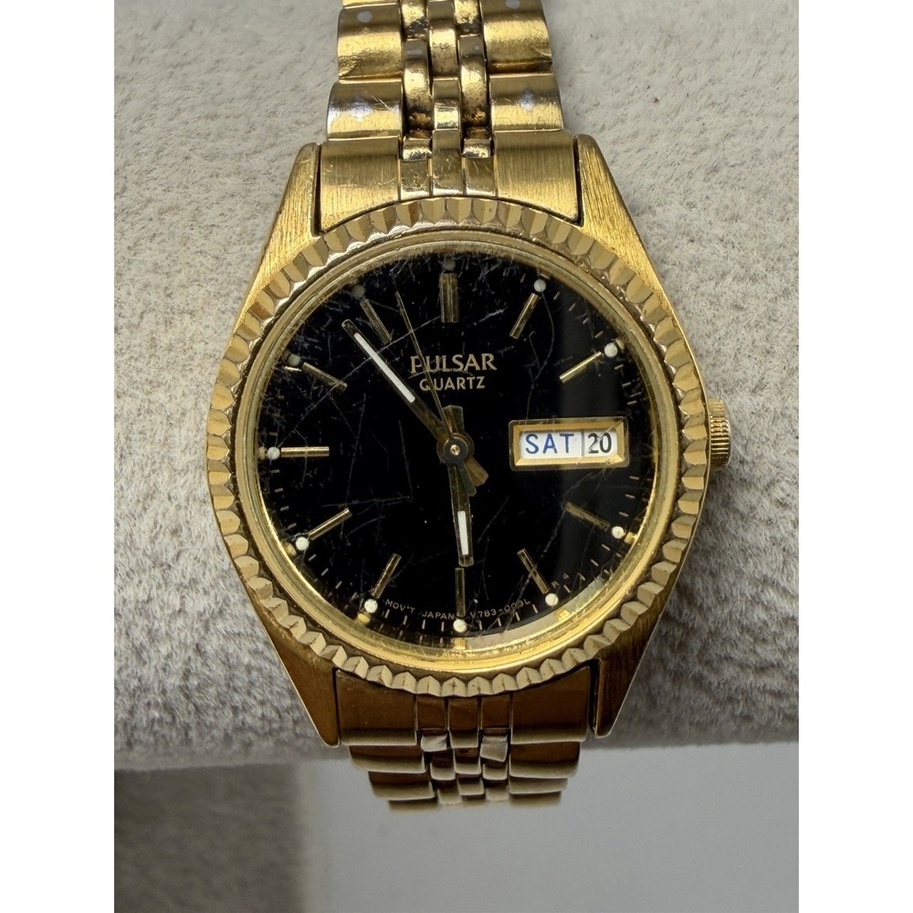 Scratched Pulsar V783-0030 New Battery Ladies Watch 24MM 6.75" Black Dial